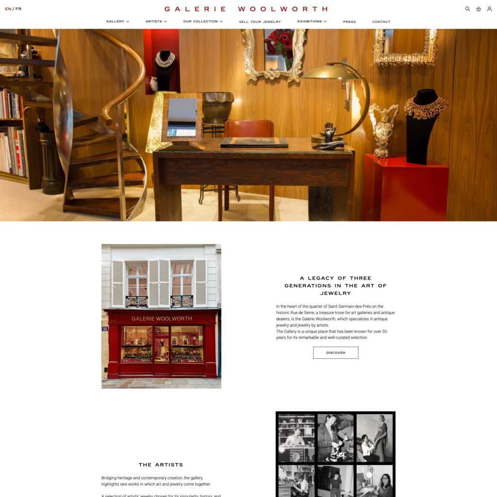 Galerie Woolworth - page d'accueil, site Shopify sur mesure
