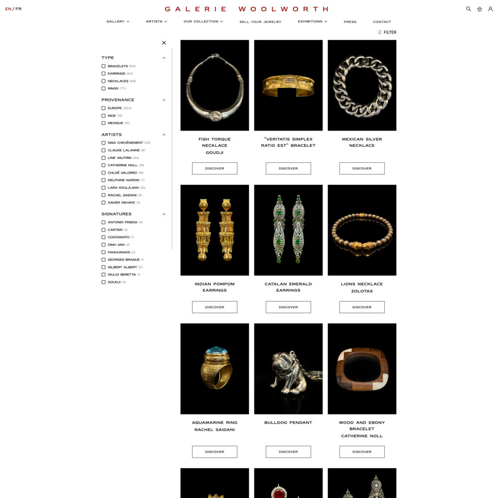 Galerie Woolworth - page boutique, catalogue bijoux anciens