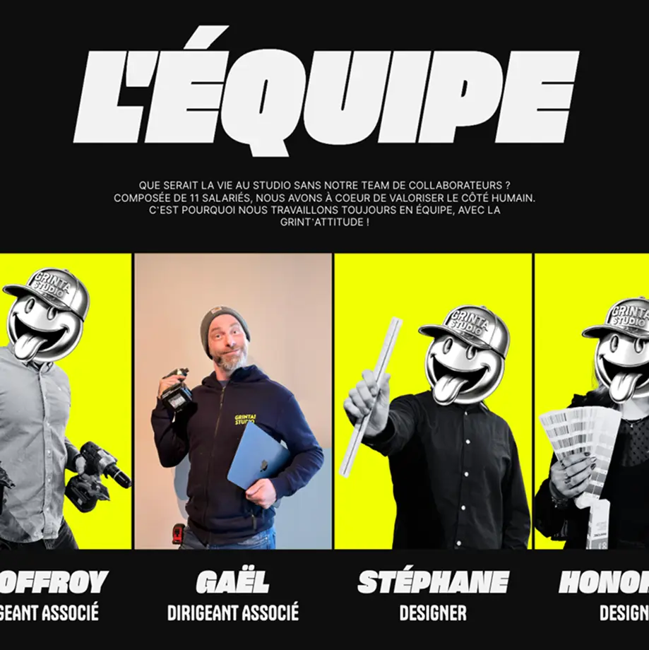 Grinta Studio - section équipe du site WordPress sur-mesure