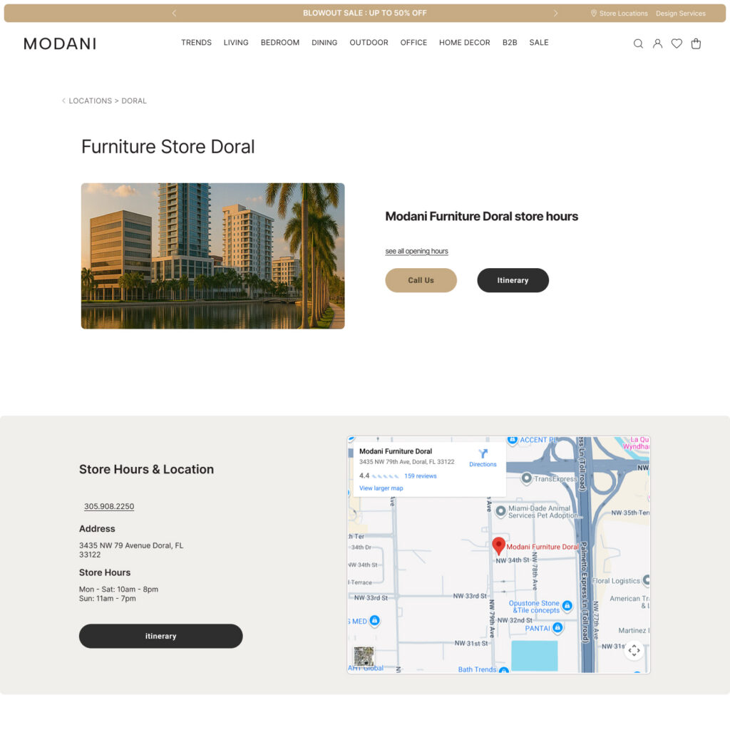 Modani - page détail location avant refonte Shopify